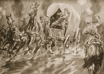 Private Fitch driving a transport cart after the driver had been shot by Howard K. Elcock